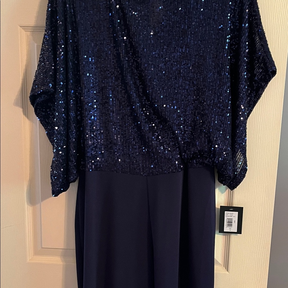 MARINA Midnight Blue Sequin Jumpsuit, NWT - Picture 4 of 9
